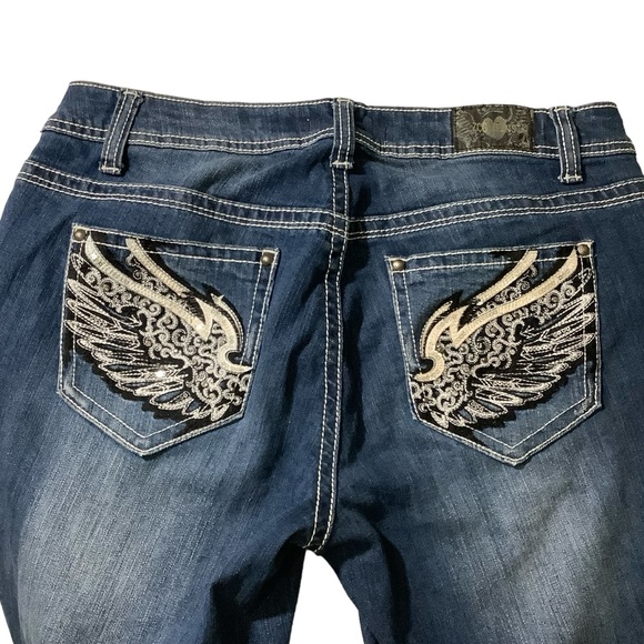 ZCO Jeans Angel Wings Embellished Rhinestones Boot Cuff Mid-Rise - Picture 6 of 12